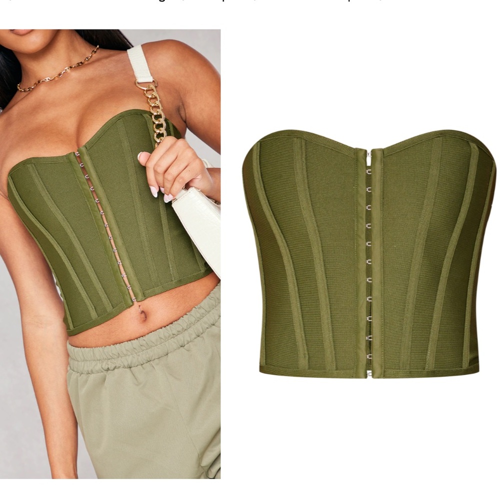 Pretty Little Thing Khaki Bandage Hook And Eye Structured Corset